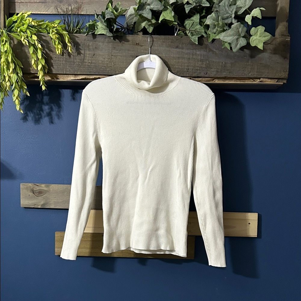 Nine West Cream Rib Turtleneck Sweater L